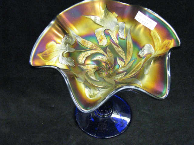 Appraisal: Carnival Glass Iris Compote blue ruffled design diameter tall excellent