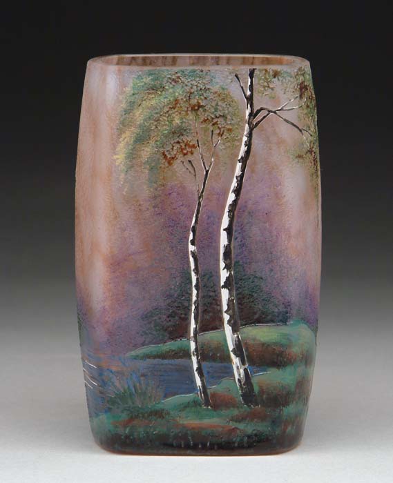 Appraisal: LAMARTINE SCENIC VASE White birch trees are the focal point