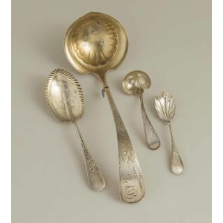 Appraisal: Schulz Fischer Silver Serving Pieces Engraved Wheat Pattern Four Schulz