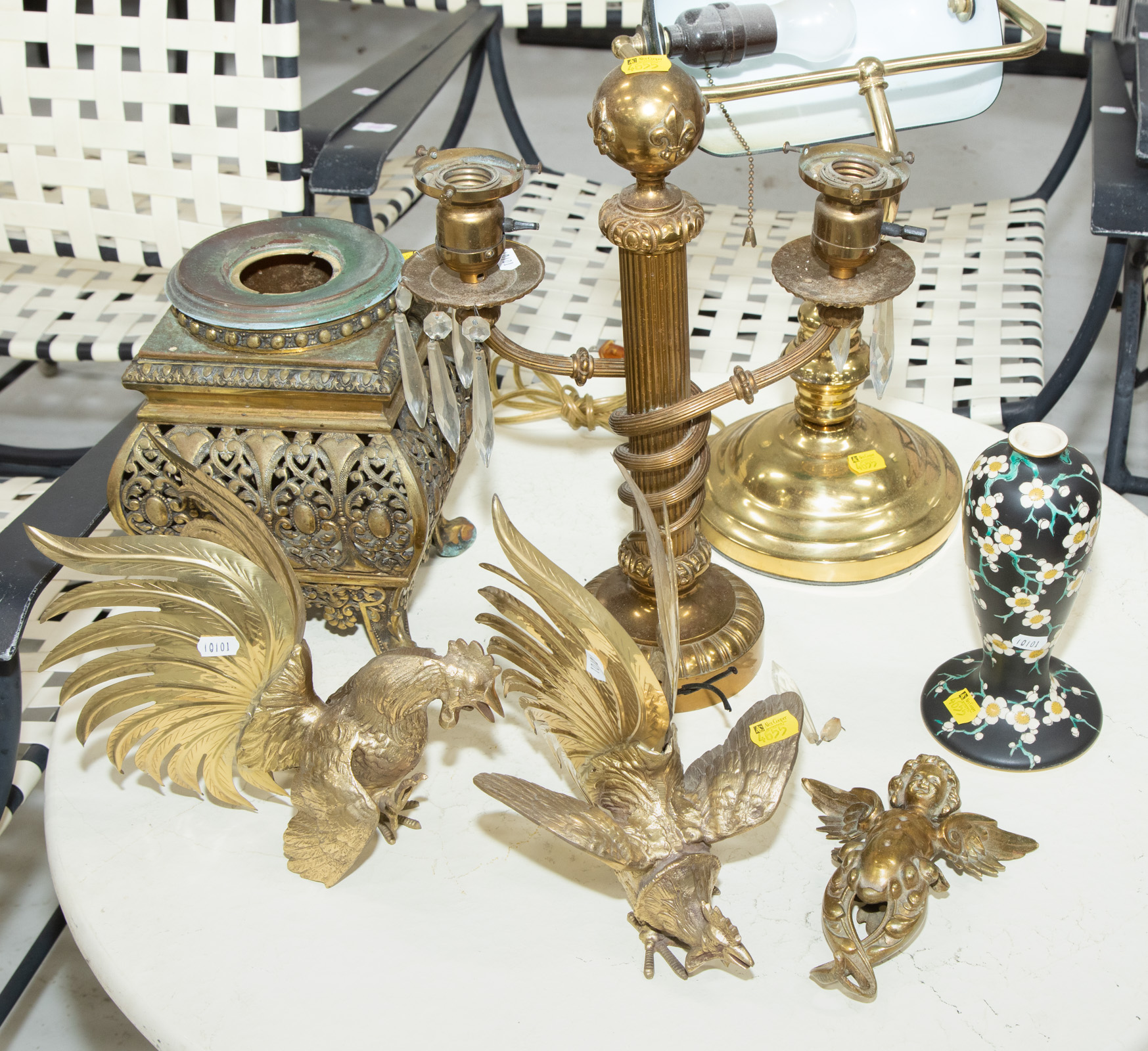 Appraisal: SELECTION OF LIGHTING DECORATIONS Including an argand lamp electrified without