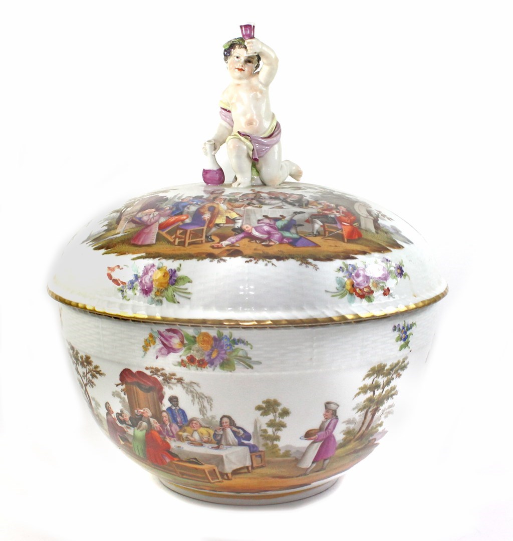 Appraisal: A Berlin porcelain punchbowl and cover late th century painted