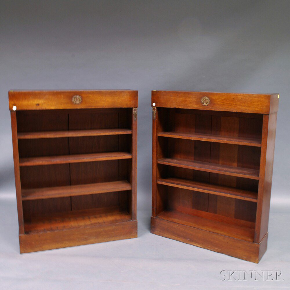 Appraisal: Pair of Regency-style Mahogany Brass-mounted Bookshelves each case with four