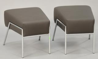 Appraisal: Pair of chrome and leather upholstered foot stools Pair of