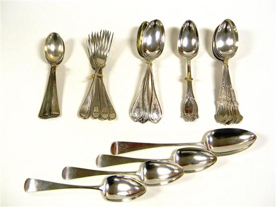 Appraisal: Silver pieces of flatware three George III serving spoons with