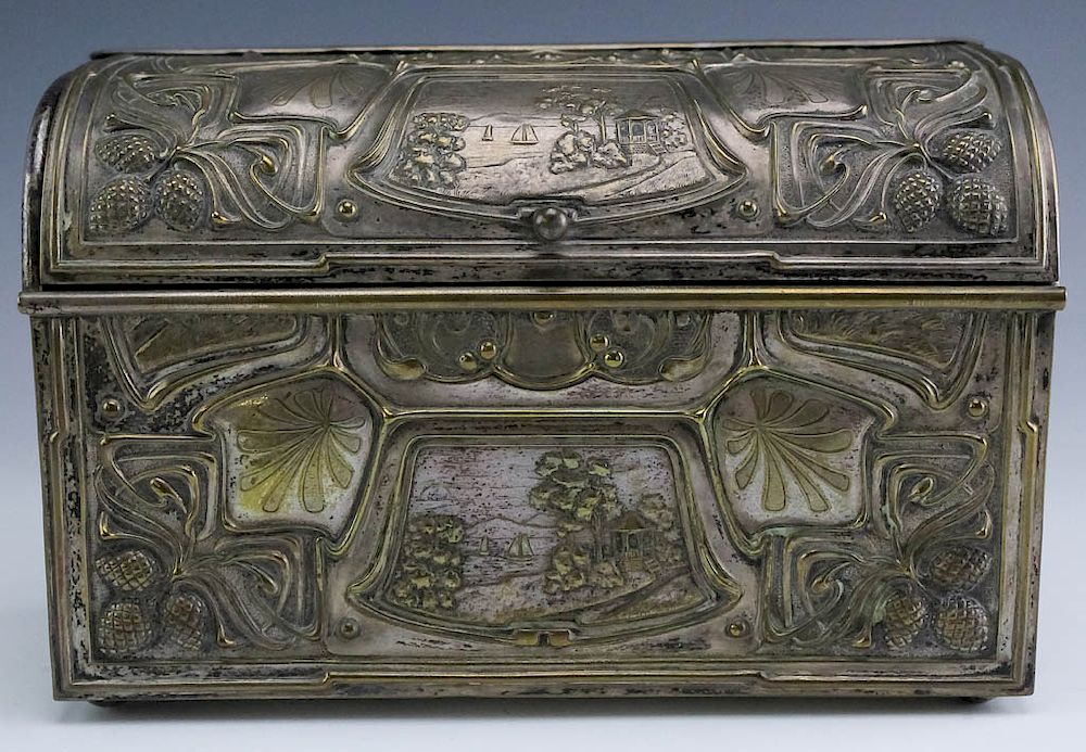 Appraisal: Antique Art Nouveau Silver Plate Love Letter Box Art Nouveau