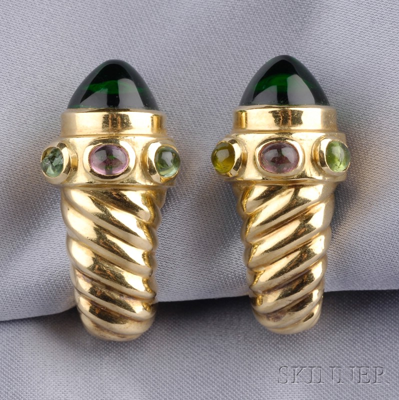 Appraisal: kt Gold Russian Synthetic Quartz and Tourmaline Earclips each designed