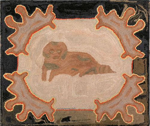 Appraisal: American hooked rug ca with a recumbent dog x