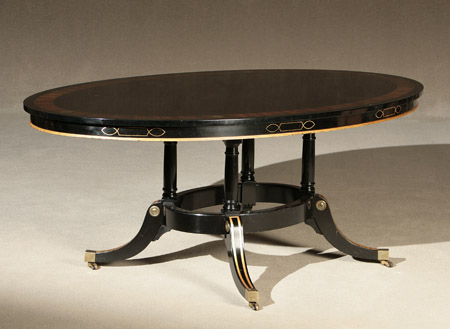 Appraisal: Regency Style Brass Inlaid and Calamander Wood Crossbanded Ebonized Breakfast