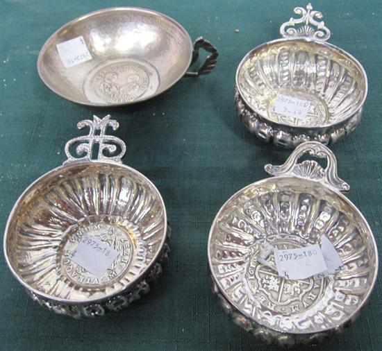 Appraisal: FOUR CONTINANTAL SILVER AND SILVERPLATE WINE TASTERS In th C