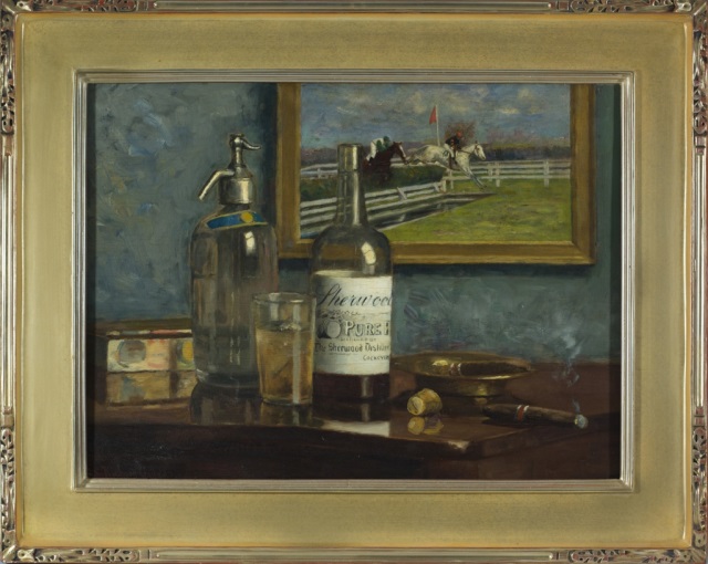 Appraisal: Still life By Richard Creifields Bottle of Sherwood whiskey with