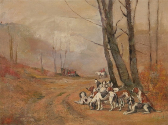 Appraisal: SIDNEY BRACKETT American - FOXHOUNDS signed lower left Oil on