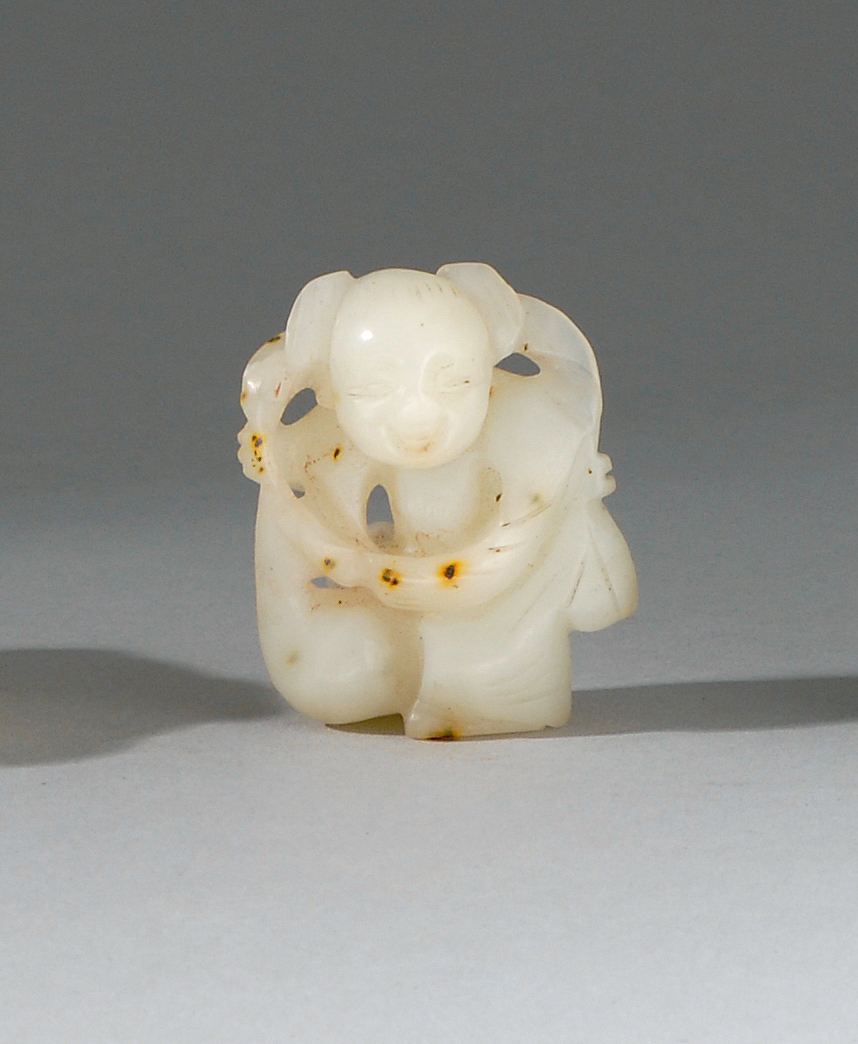 Appraisal: WHITE JADE FIGURAL PENDANT th CenturyIn the form of a