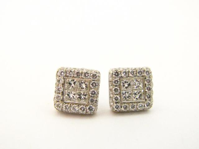 Appraisal: A pair of K two tone diamond earrings with four