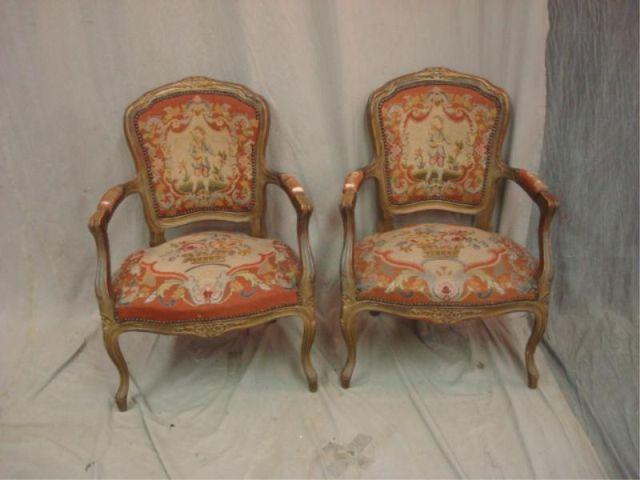 Appraisal: Louis XV Style Needlepoint Chairs Nice quality From a Valley