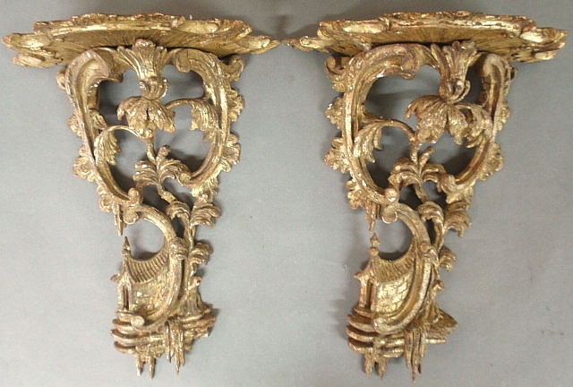 Appraisal: - Pair of chinoiserie ornately carved gilt decorated wall brackets