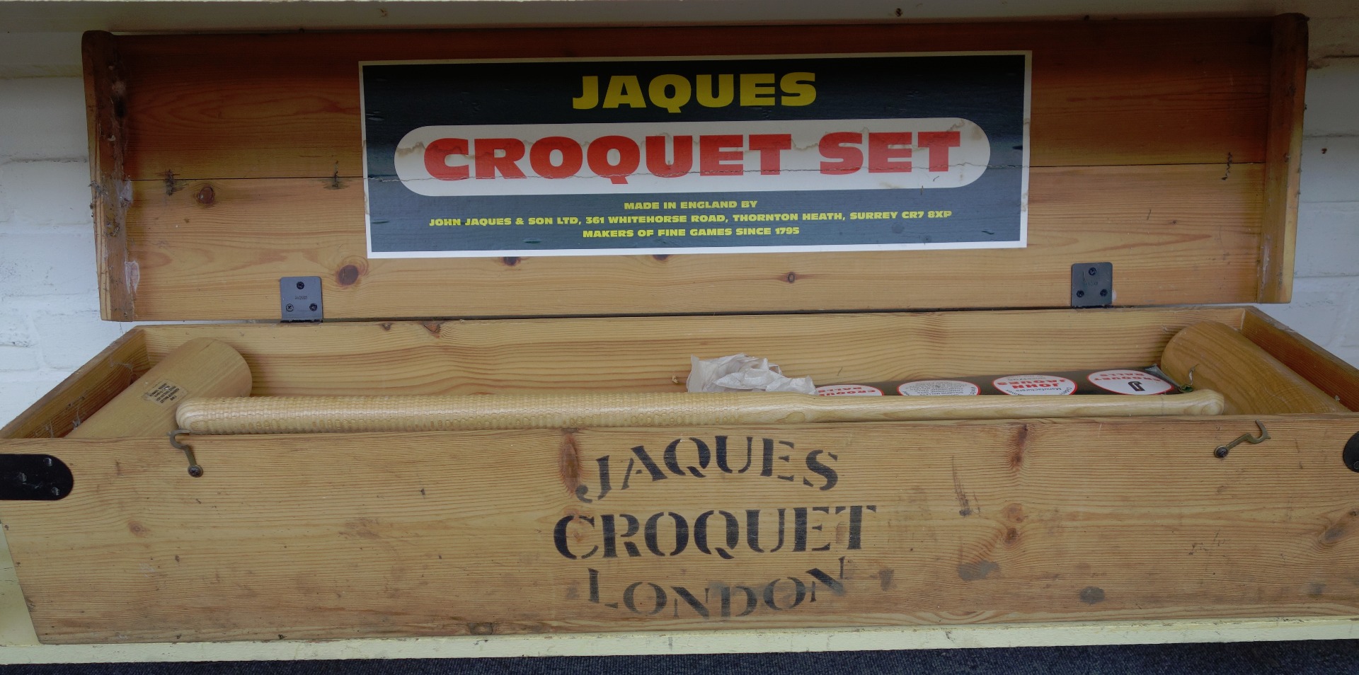 Appraisal: A Jaques croquet set late th century comprising four mallets