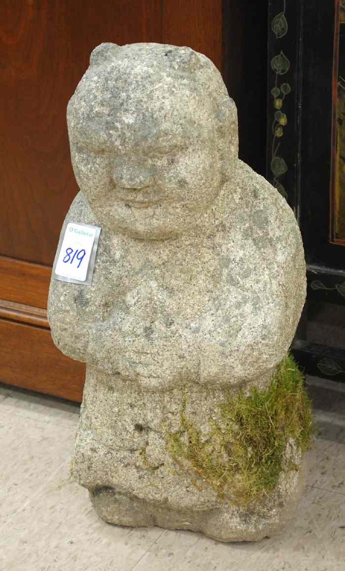 Appraisal: CHINESE FIGURAL GRANITE SCULPTURE a diminutive Buddha in standing pose