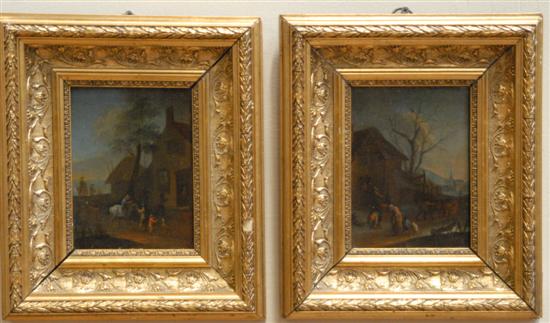 Appraisal: A PAIR OF DUTCH OIL ON BOARD Depicting life on