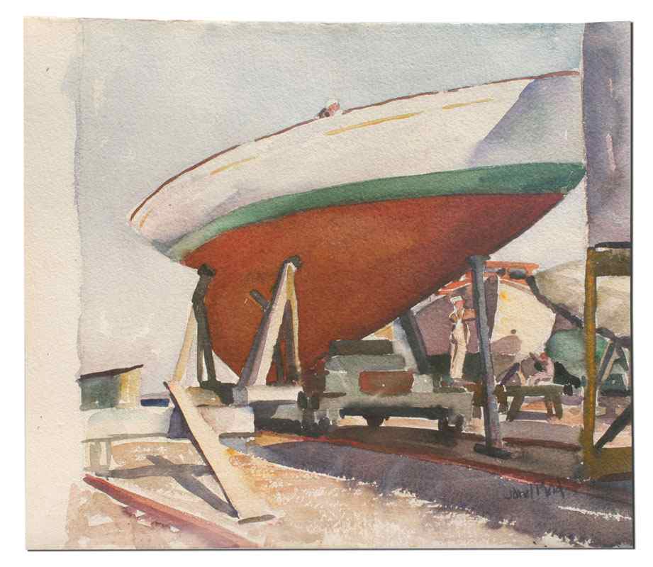 Appraisal: REID Janet American - Dock Yard Scene With Workers Watercolor