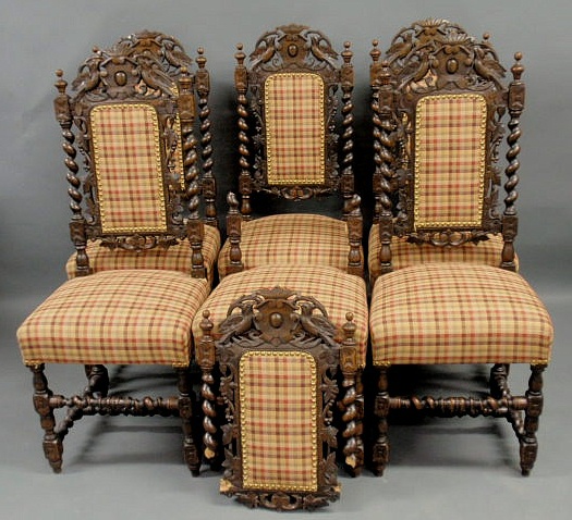 Appraisal: Set of six Continental carved oak side chairs late th