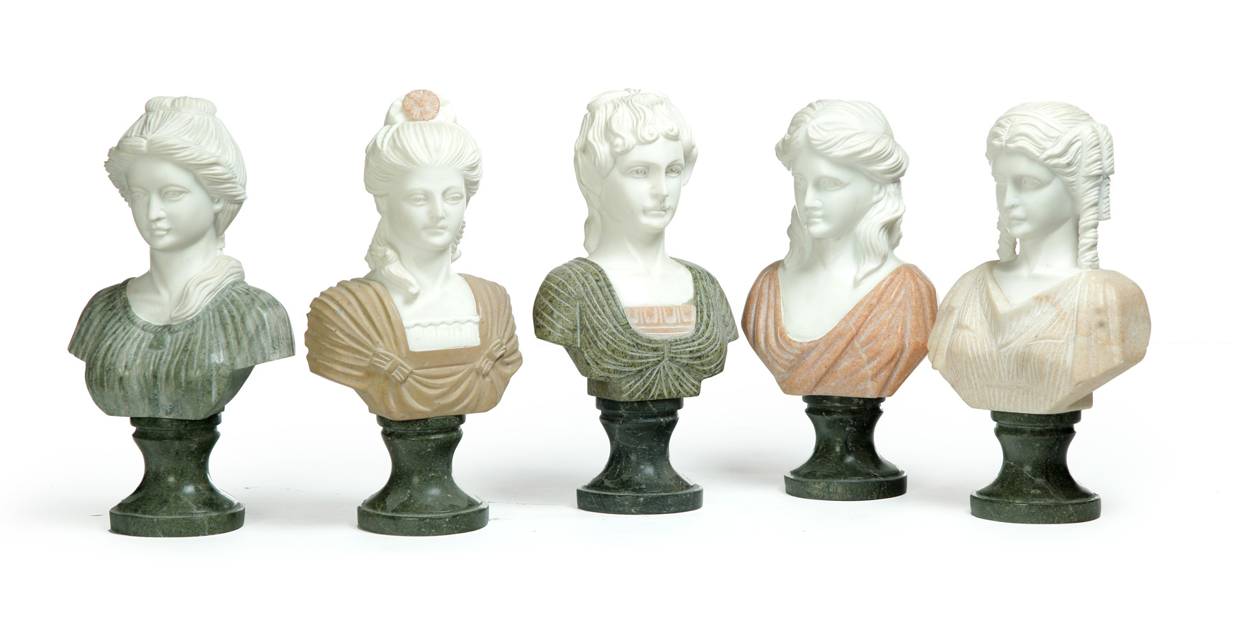 Appraisal: FIVE MARBLE BUSTS OF WOMEN American or European early th