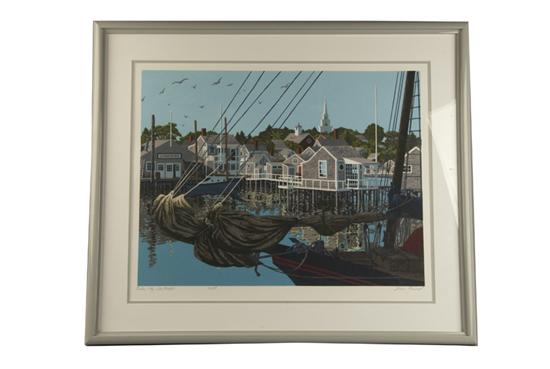 Appraisal: Doris Russell Print Blue Sky - Nantucket Harbor scene with