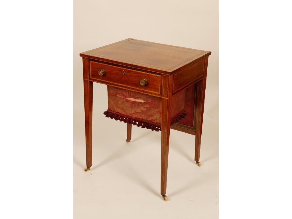 Appraisal: AN EDWARDIAN ROSEWOOD WORK TABLE of Sheraton design inlaid with