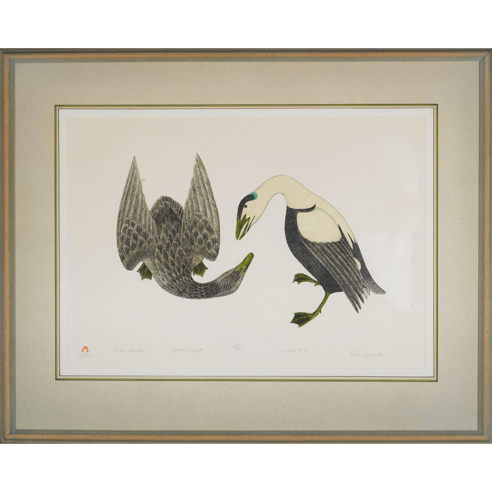 Appraisal: KANANGINAK POOTOOGOOK - E - Cape Dorset EIDER DUCKS lithograph