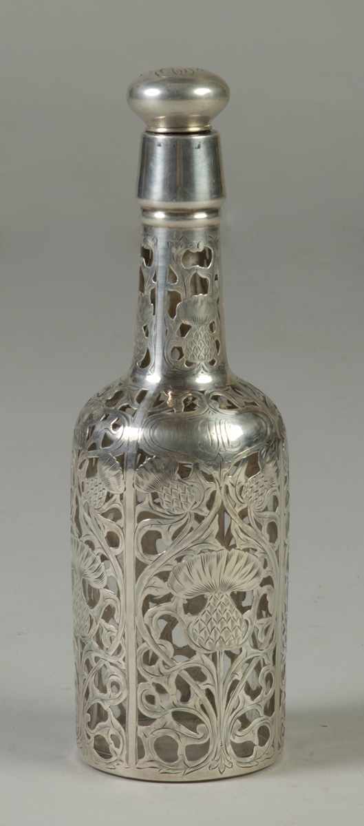 Appraisal: Sterling Silver Overlay Decanter Monogrammed Exc Ht ''E