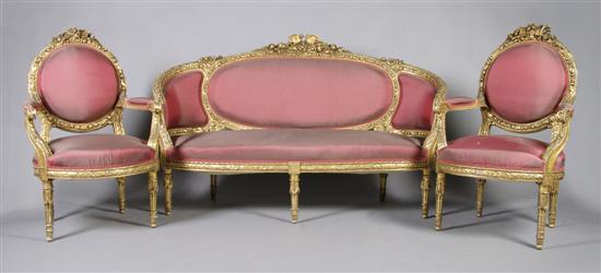 Appraisal: A Louis XVI Style Parlor Suite Height of settee x