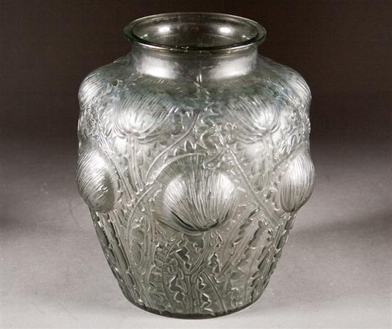 Appraisal: Lalique Donremy glass vase circa with thistle molded frosted glass