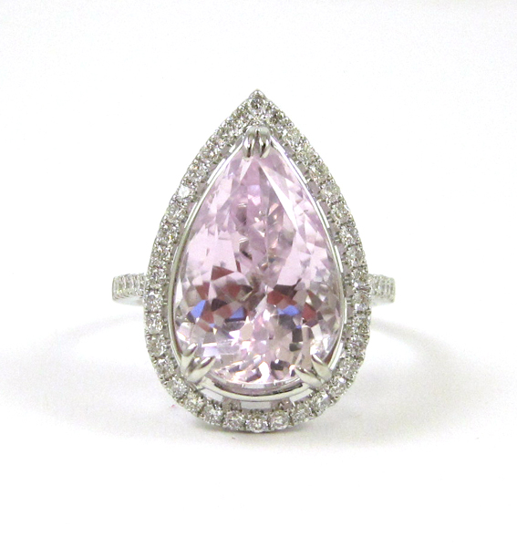 Appraisal: KUNZITE DIAMOND AND FOURTEEN KARAT GOLD RING The white gold