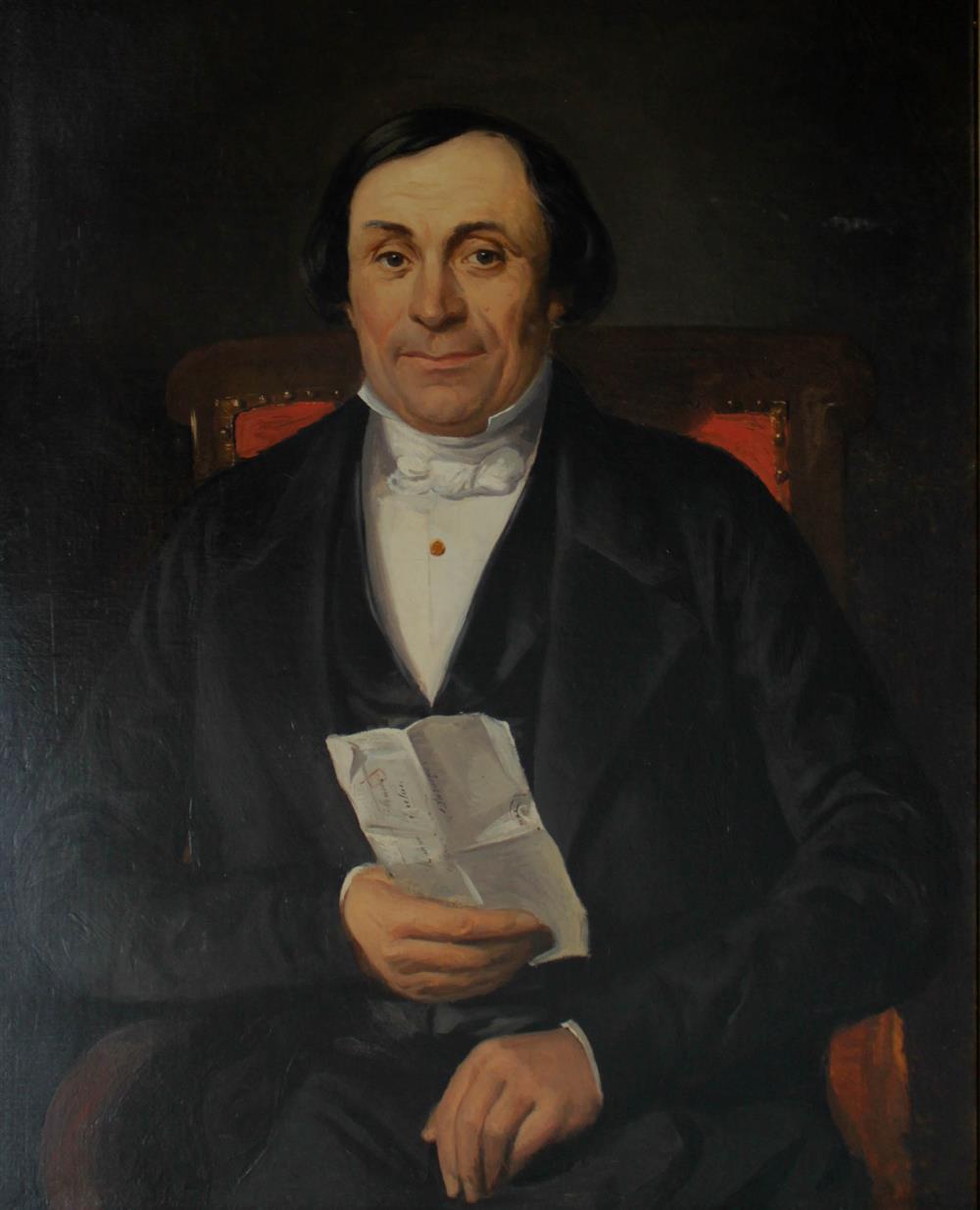 Appraisal: AMERICAN SCHOOL TH CENTURY PORTRAIT OF A GENTLEMAN HOLDING A