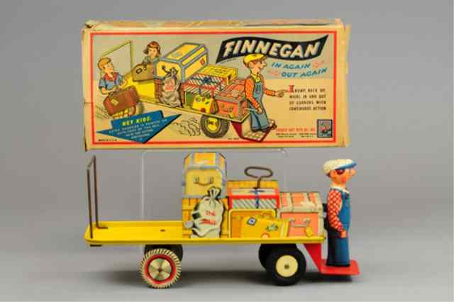 Appraisal: FINNEGAN DELIVERY HANDTRUCK IN ORIGINAL BOX Unique Art lithographed tin