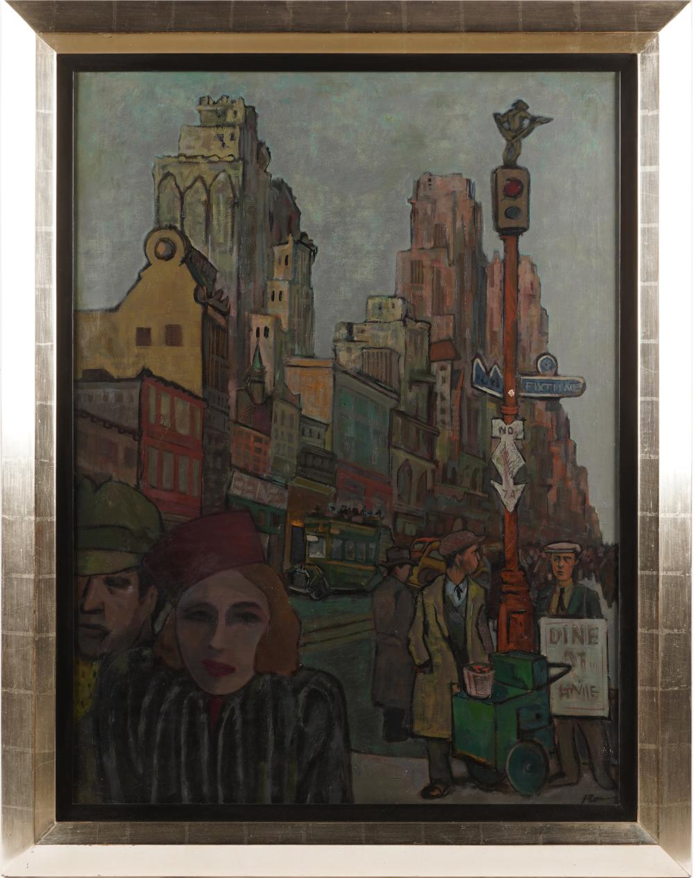 Appraisal: RON BLUMBERG - CITY STREET oil on canvas signed lower