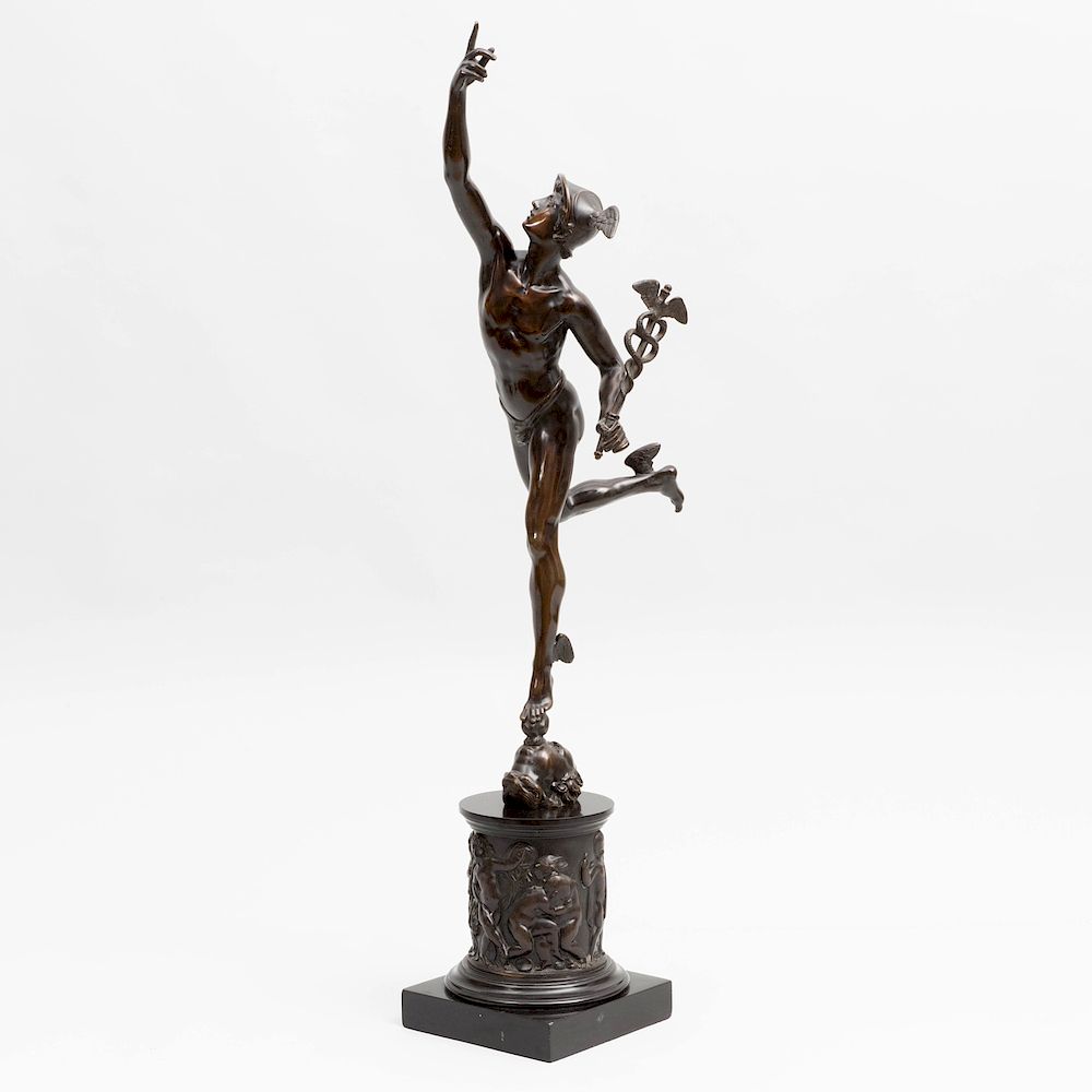 Appraisal: After Giambologna Bronze Model of Mercury Raised on a marble