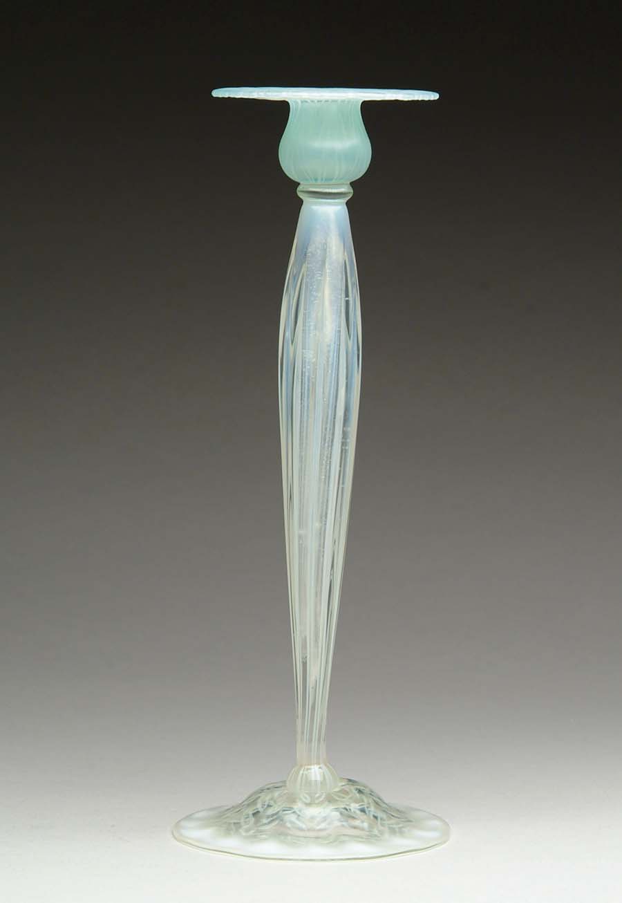 Appraisal: TIFFANY PASTEL CANDLESTICK Beautiful Tiffany candlestick has mint green pastel