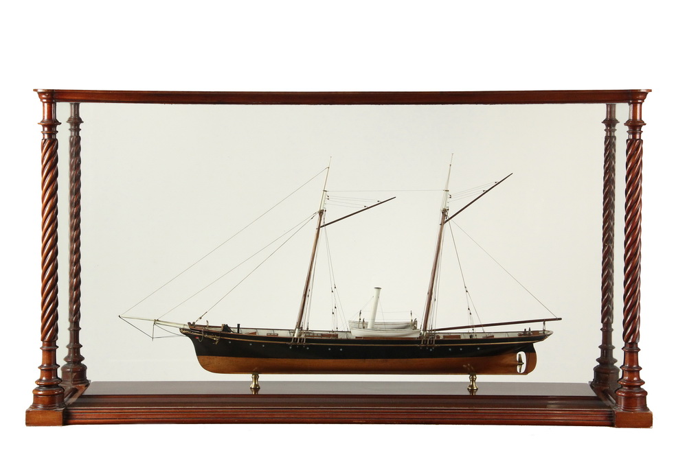 Appraisal: CASED SHIP MODEL - Unidentified Yacht black-hulled sail steam circa