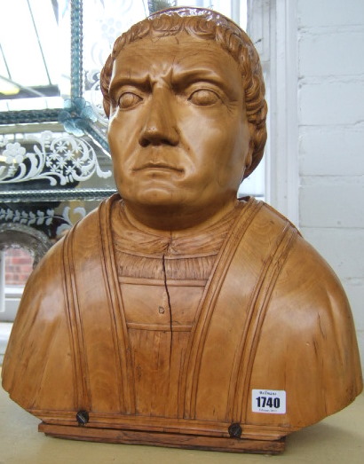 Appraisal: A Continental fruitwood bust of a cleric late th century