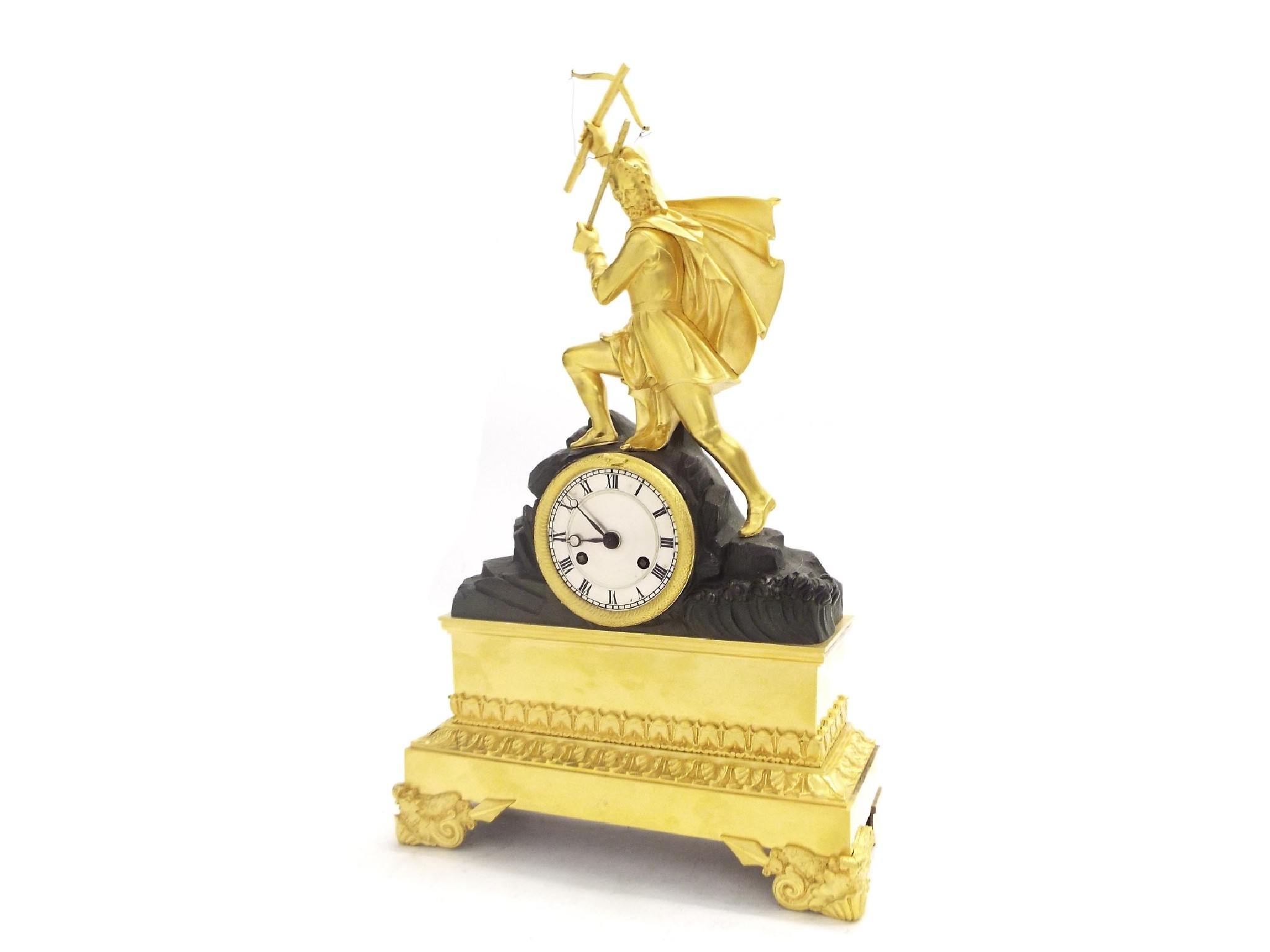 Appraisal: French bronze and ormolu two train figural mantel clock the