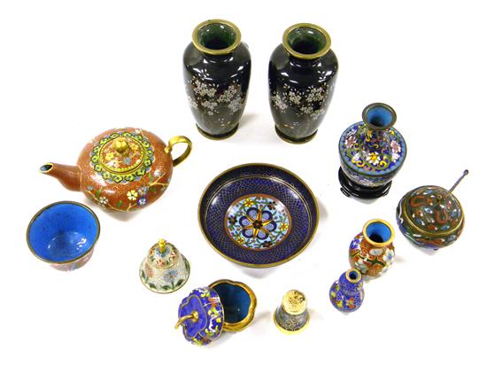 Appraisal: pieces cloisonn and precious stone miniatures including vases a cup