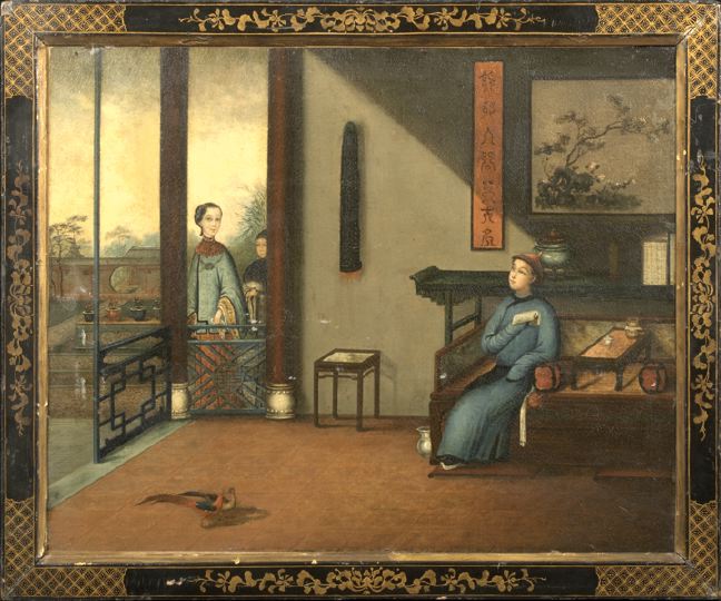 Appraisal: Rare Pair of Chinese Oil on Canvas China Trade Paintings