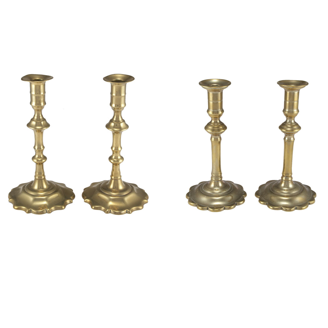 Appraisal: Two Pairs of English Brass Candlesticks th th Century Comprising