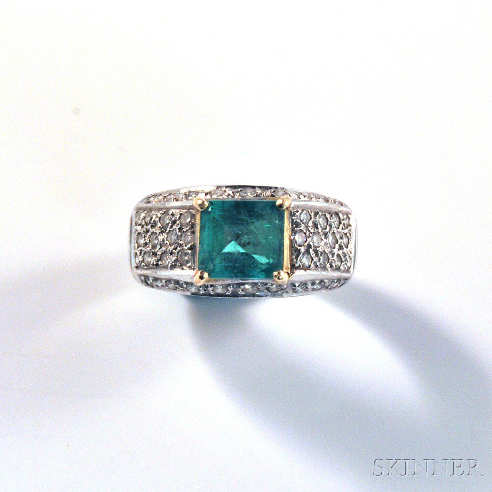 Appraisal: Bicolor kt Gold Emerald and Diamond Ring the emerald measuring