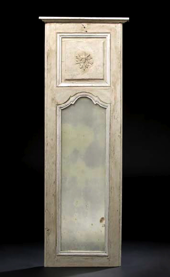 Appraisal: French Carved and Gris-de-Trianon-Painted Beechwood Tall Narrow Trumeau Looking Glass