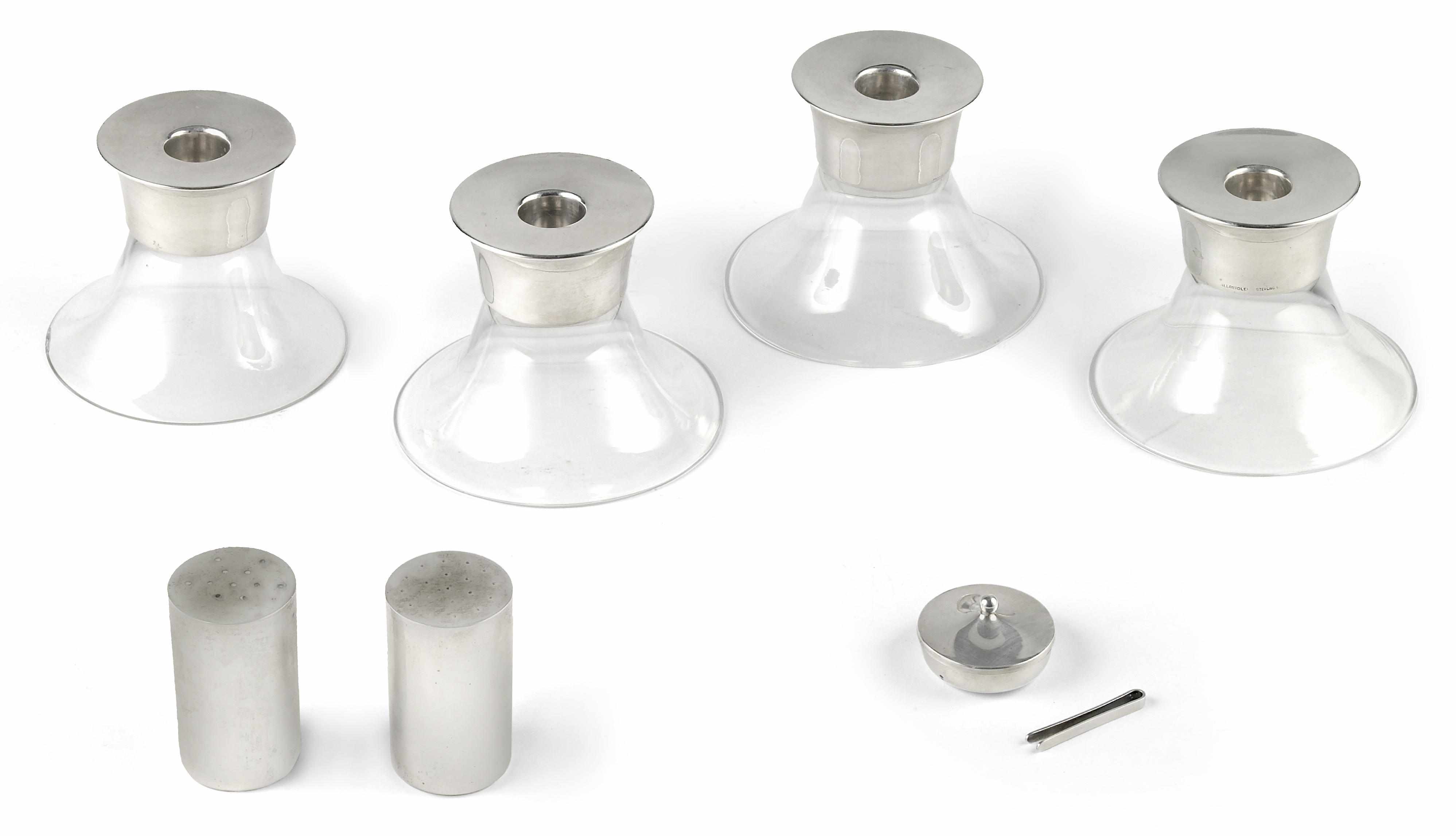 Appraisal: Four Allan Adler silver and glass candleholders mid th centurytogether