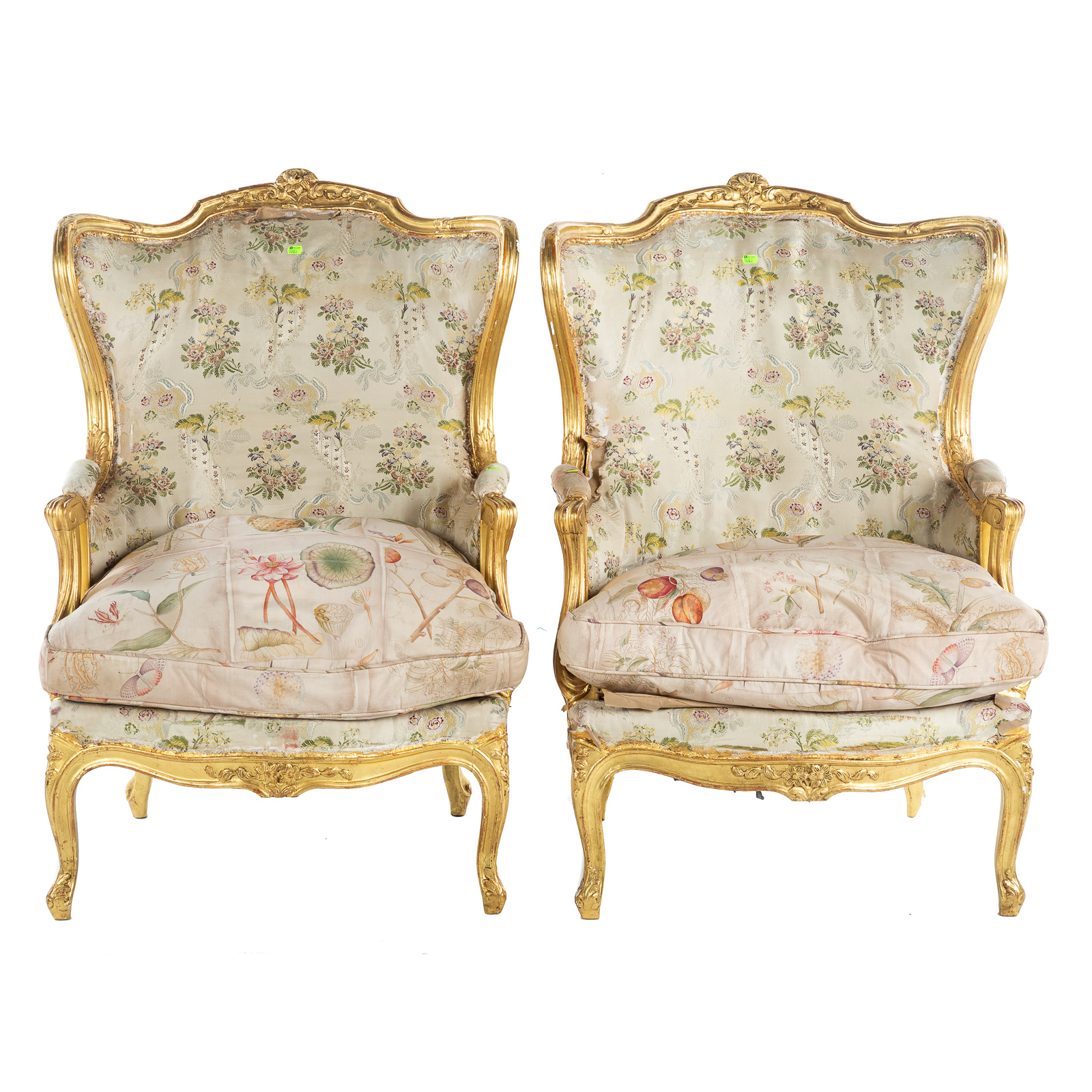 Appraisal: A PAIR OF LOUIS XV STYLE GILTWOOD ARMCHAIRS th century