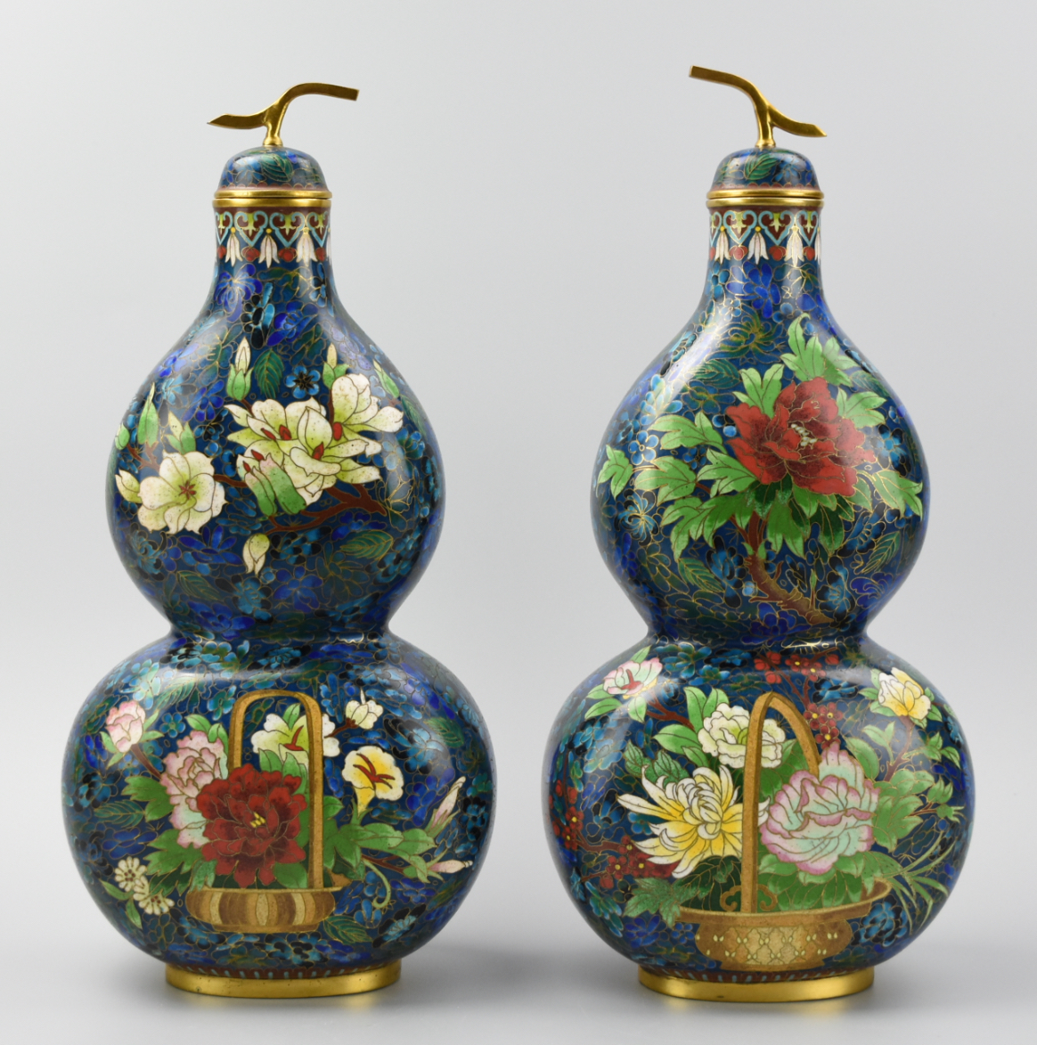 Appraisal: PAIR OF CHINESE CLOISONNE DOUBLE GOURD VASE QING D A