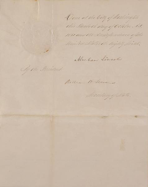 Appraisal: Americana LINCOLN SIGNS PARDON FOR ARSONIST Manuscript Document Signed Abraham