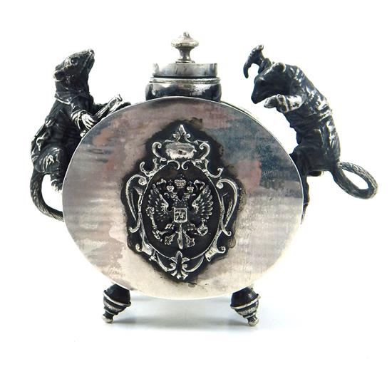 Appraisal: RUSSIAN SILVER Imperial Russian silver inkwell with the Russian Empire